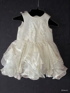 Ivory Lace Overlay Girls Party Dress